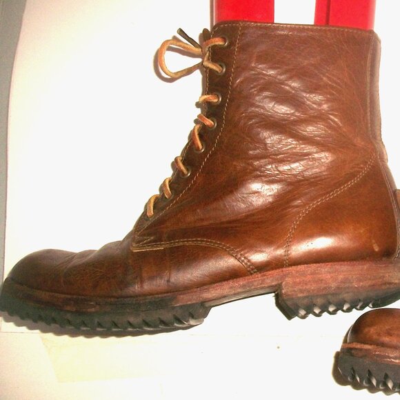 Jim Barnier Eco-Friendly Handmade Brown Leather Boho Chic Lace Up Hobo Boots 7M - Picture 9 of 15